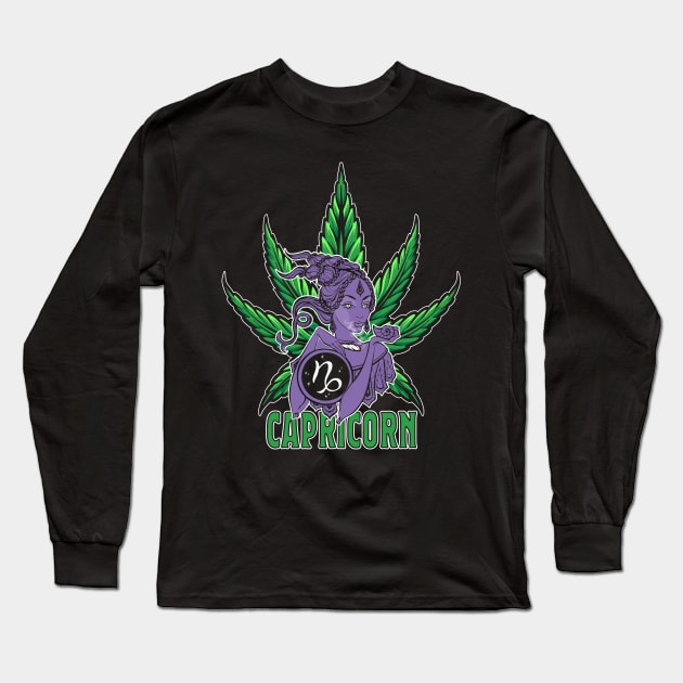 Capricorn Weed Shirt, Zodiac Cannabis, Capricorn Marijuana Shirt, Capricorn Gift, Capricorn Zodiac tee, Capricorn tee, zodiac birthday gift Active Long Sleeve T-Shirt by Moon Phase Design